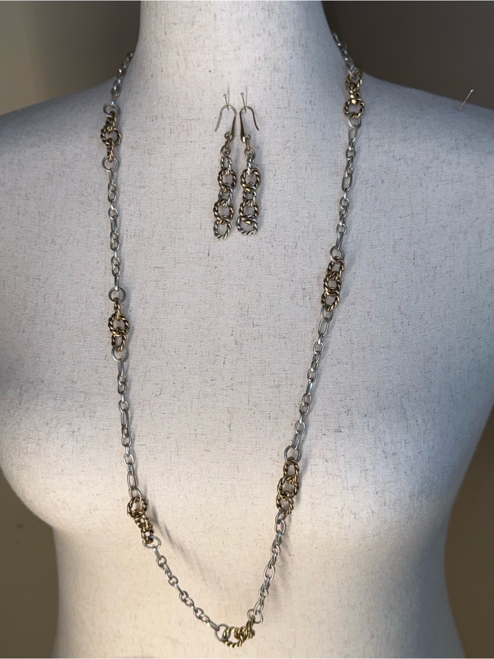 LAST CALL!
Patricia Nash Two-Tone Silver and Gold Link Necklace set with earring